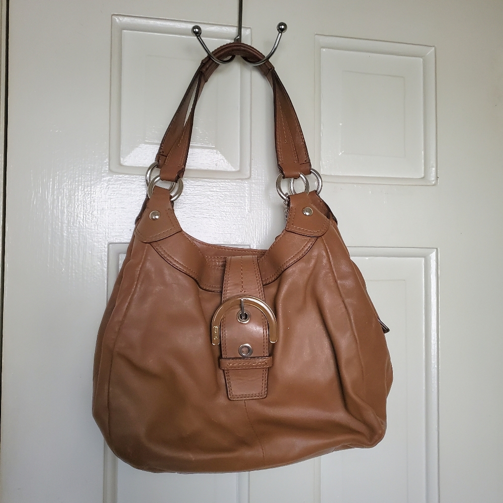 COACH F1149-F17219 Brown Leather Belted Handbag Shoulder Bag Soho Lynn